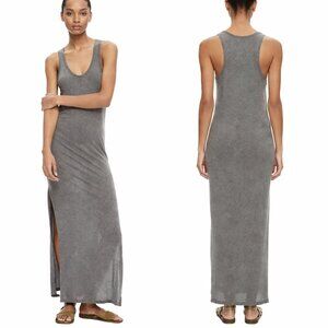 Theory Alfie Ribbed Maxi Dress M Gray Marl Tank Knit Minimalist Chic Fit
